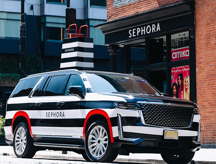 Sephora branded car outside of Sephora store