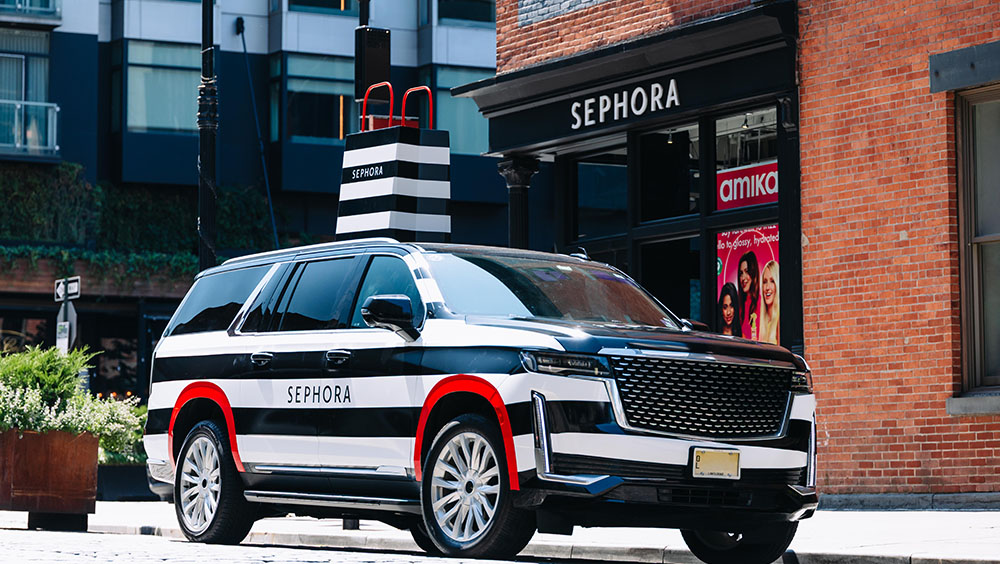 Sephora branded car outside of Sephora store